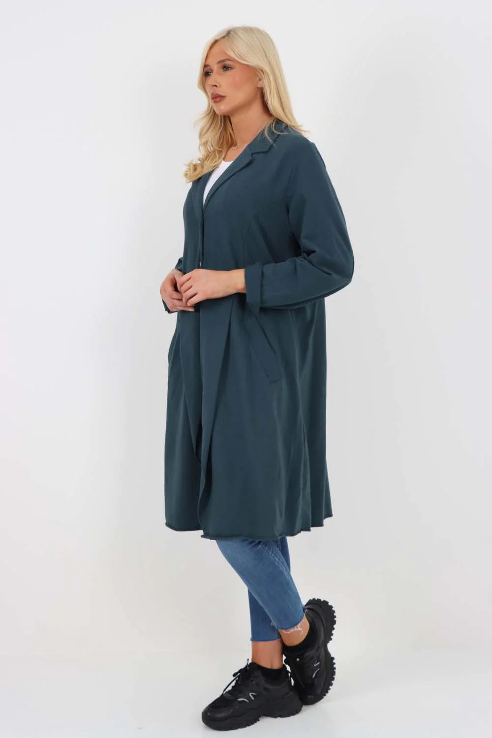 Italian Front Button Fastening Longline Cotton Cardigan - Zinc