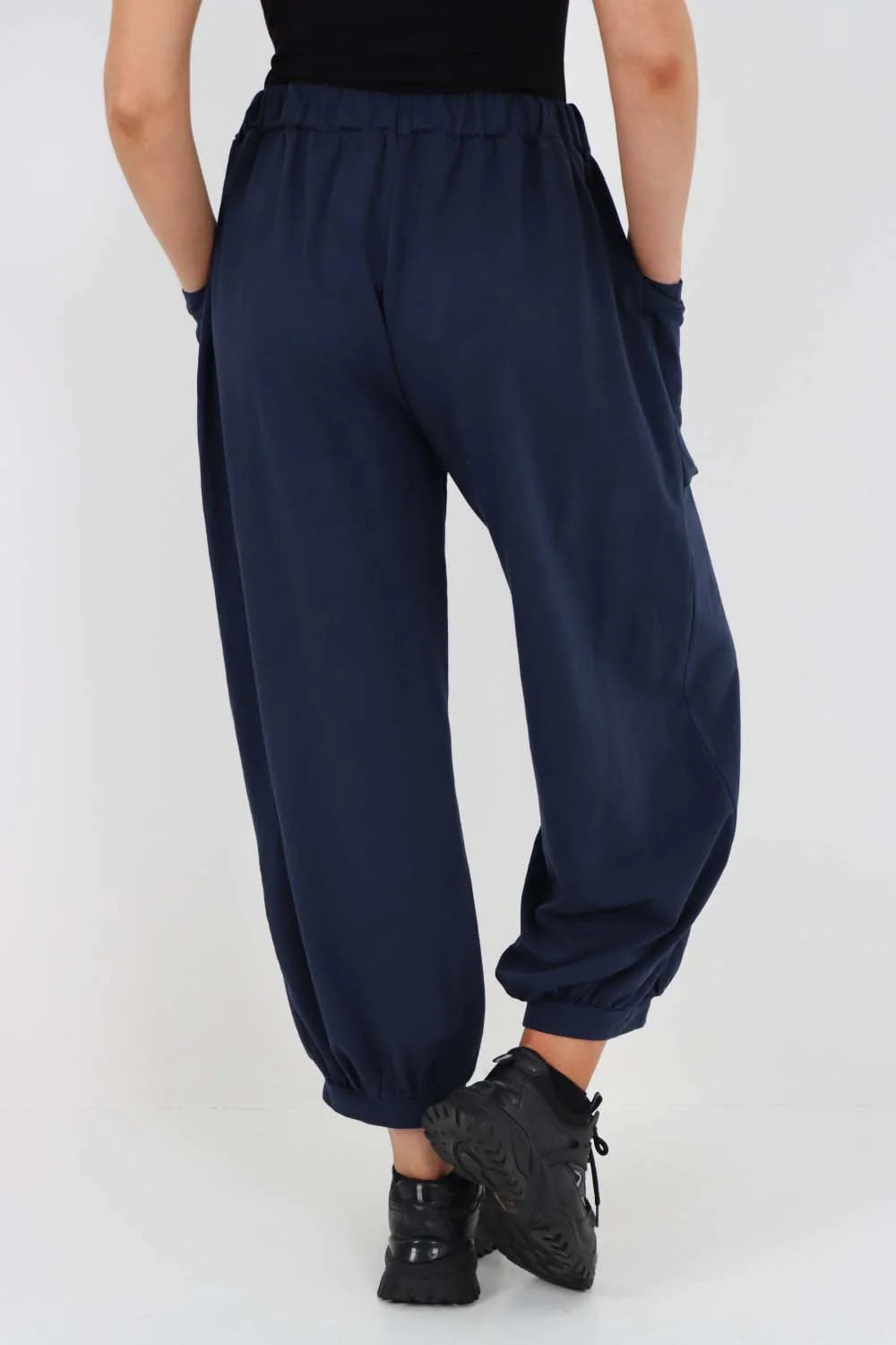 Italian Drawstring Cotton Harem Trousers With Side Pockets - Blue