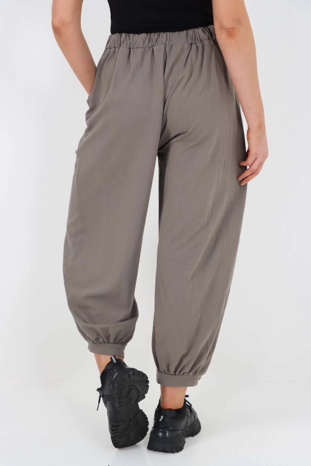 Italian Drawstring Cotton Harem Trousers With Side Pockets - Charcoal