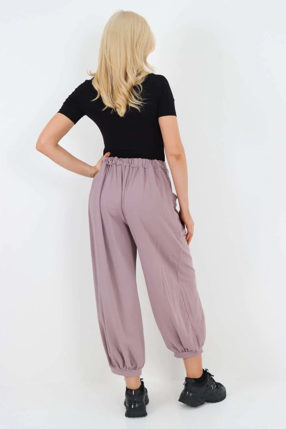 Italian Drawstring Cotton Harem Trousers With Side Pockets - Lilac