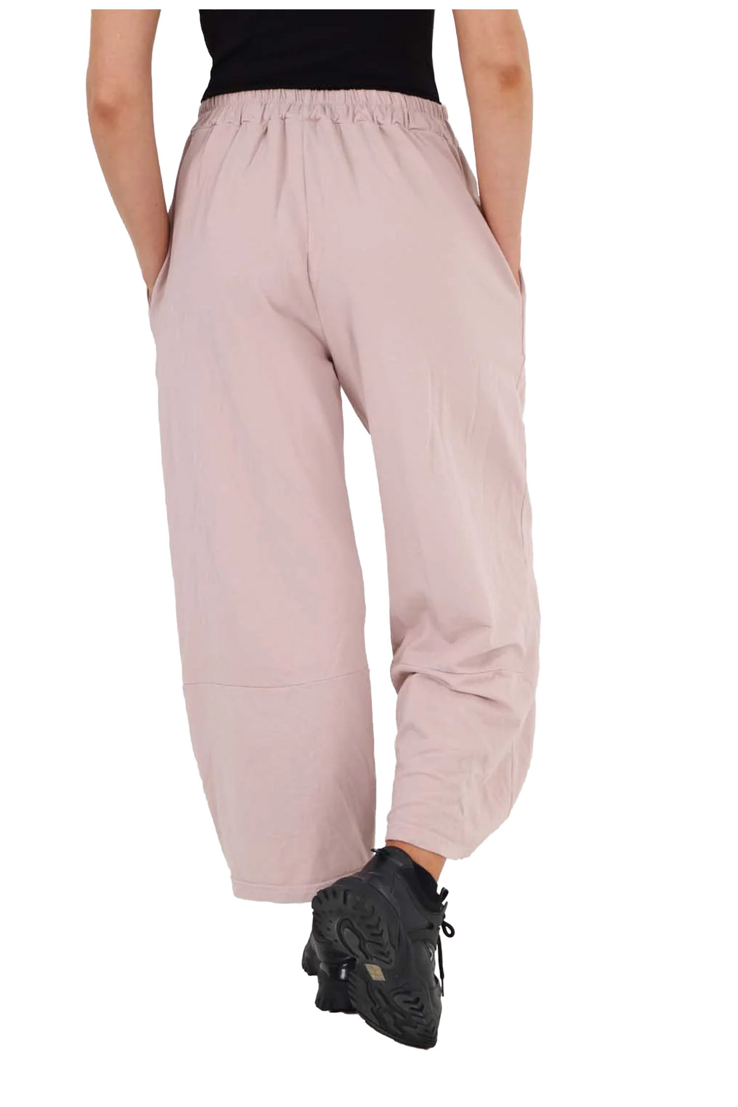 Italian Drawstring Hem Cotton Trousers With Side Pockets - Baby Pink