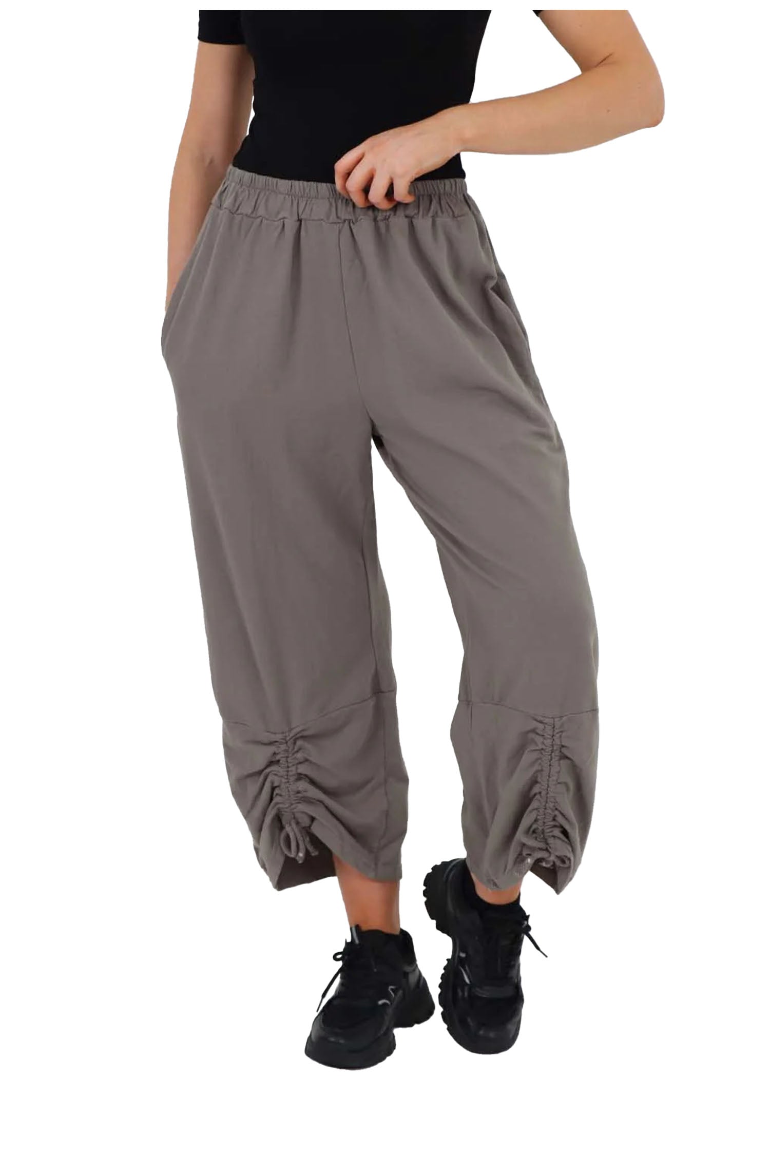 Italian Drawstring Hem Cotton Trousers With Side Pockets - Charcoal