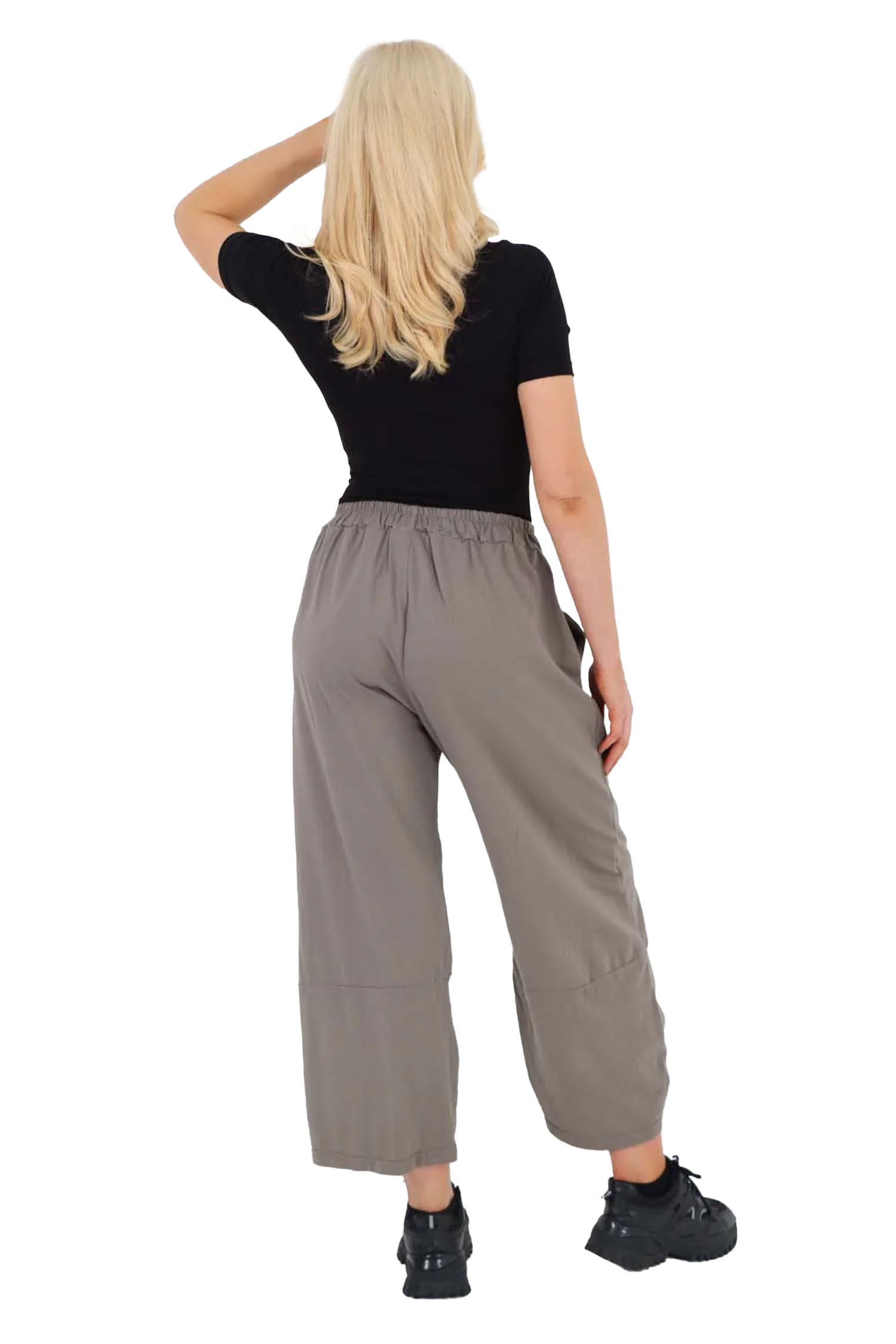 Italian Drawstring Hem Cotton Trousers With Side Pockets - Charcoal