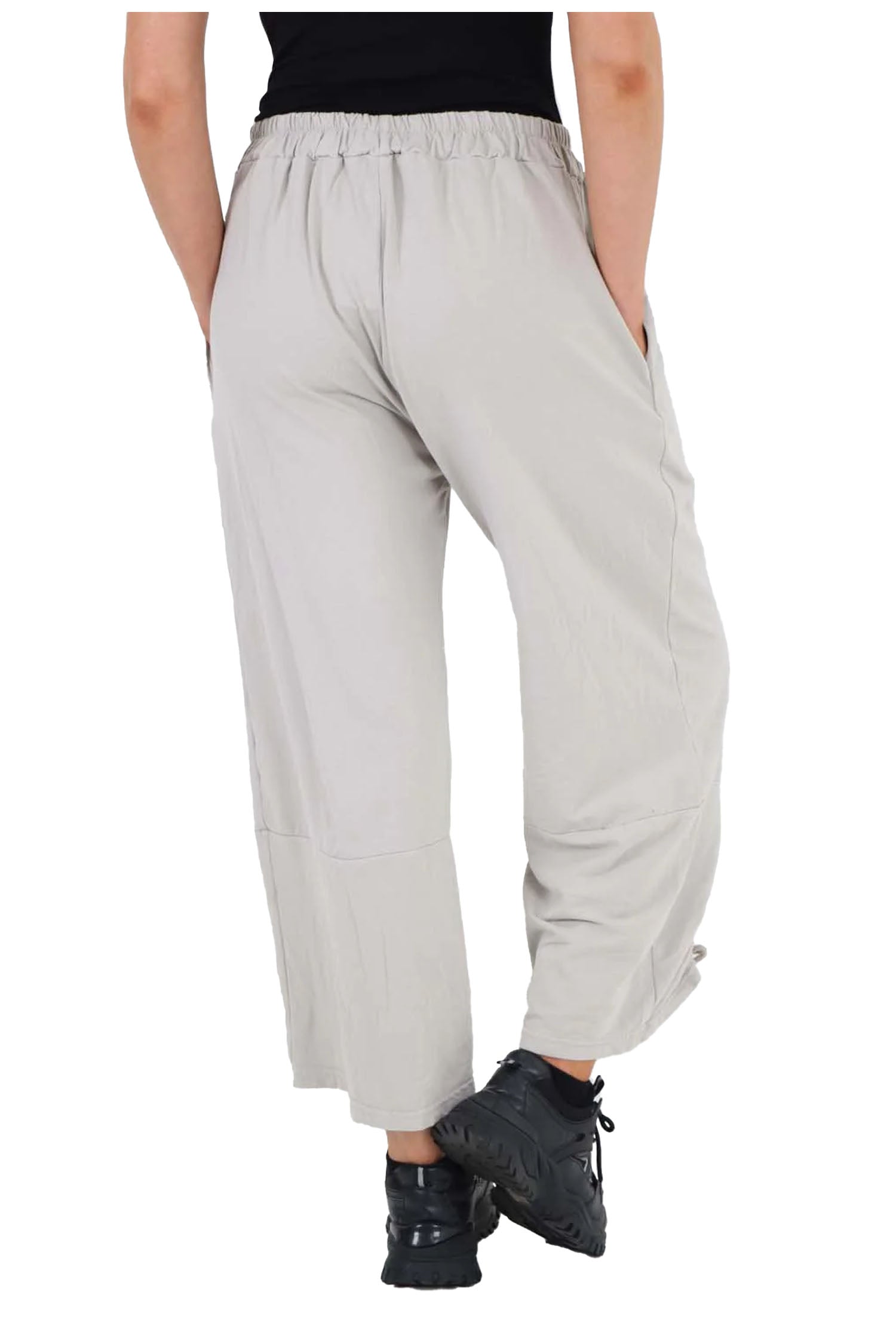 Italian Drawstring Hem Cotton Trousers With Side Pockets - Grey