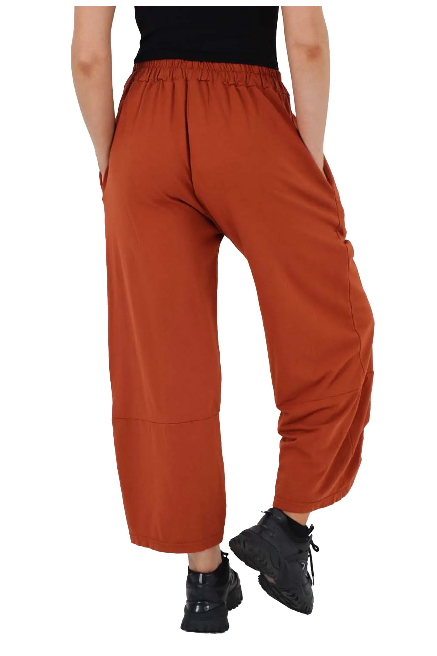 Italian Drawstring Hem Cotton Trousers With Side Pockets - Red