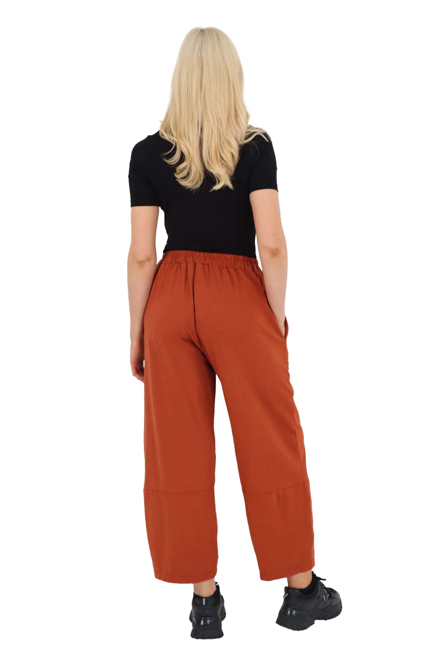 Italian Drawstring Hem Cotton Trousers With Side Pockets - Red