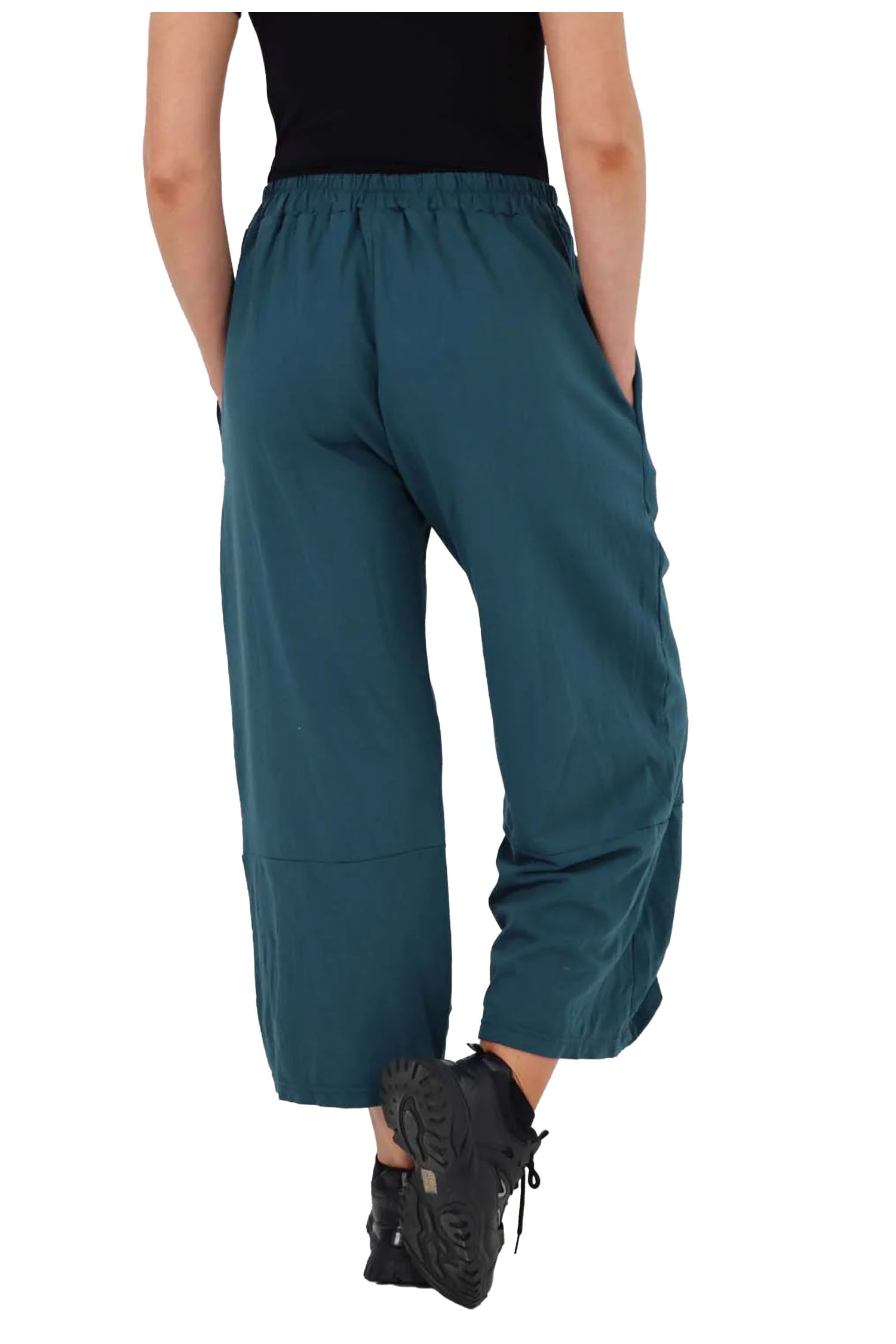 Italian Drawstring Hem Cotton Trousers With Side Pockets - Zinc