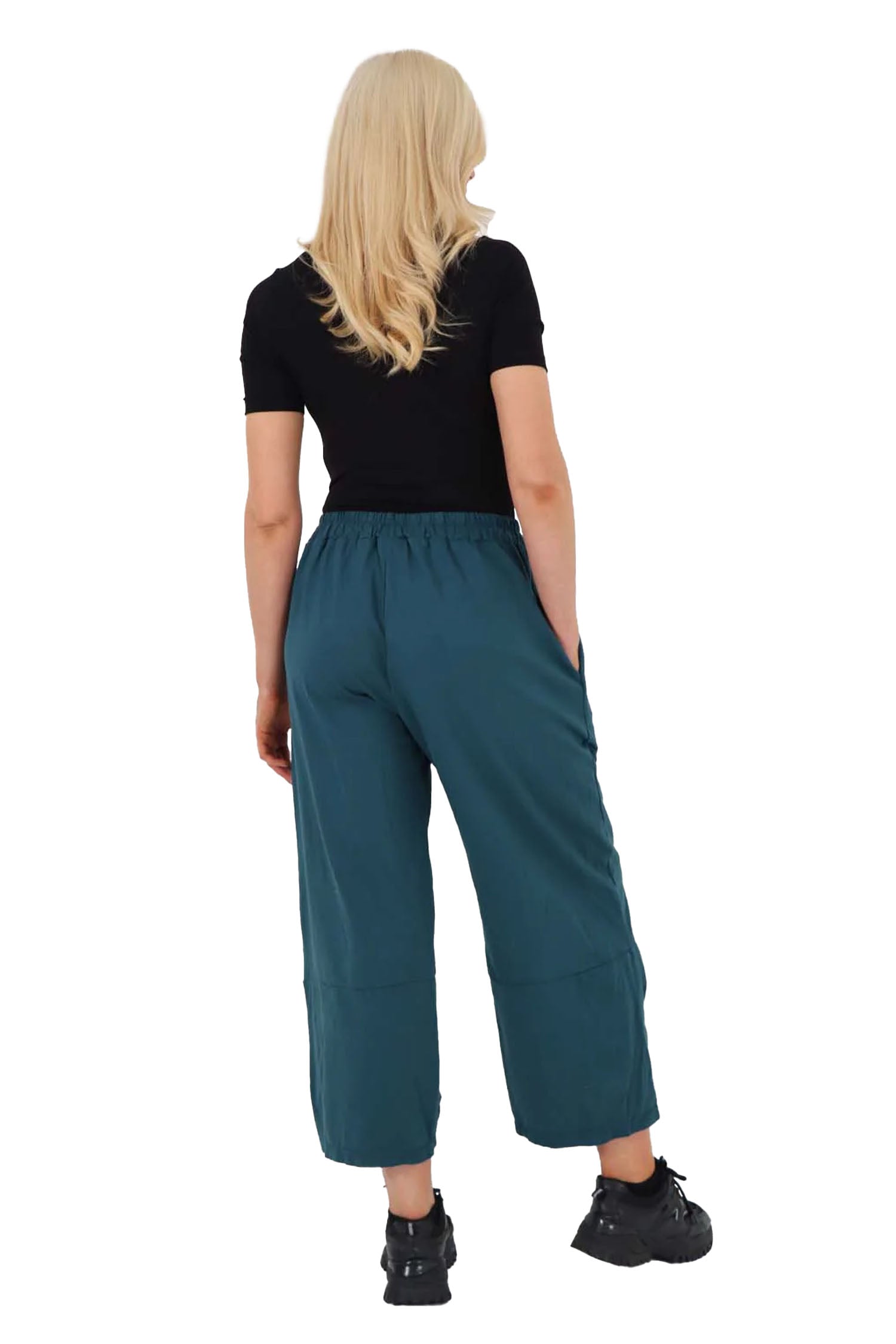 Italian Drawstring Hem Cotton Trousers With Side Pockets - Zinc