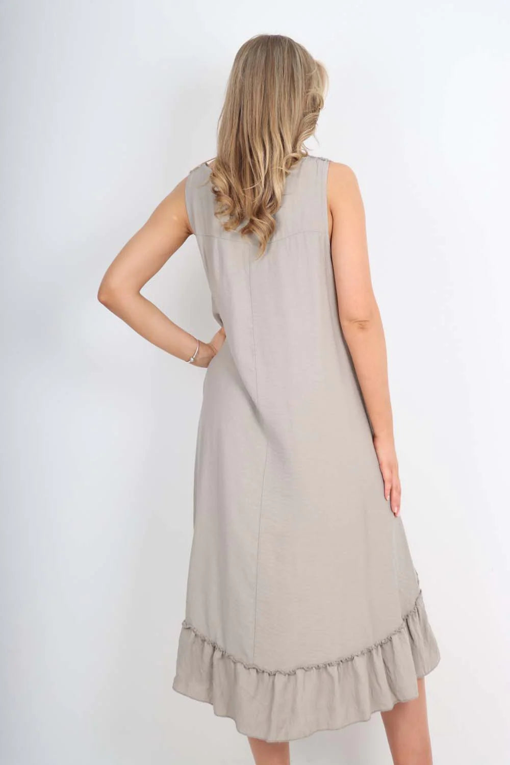 Italian Lace Neckline Dipped Hem Dress - Charcoal