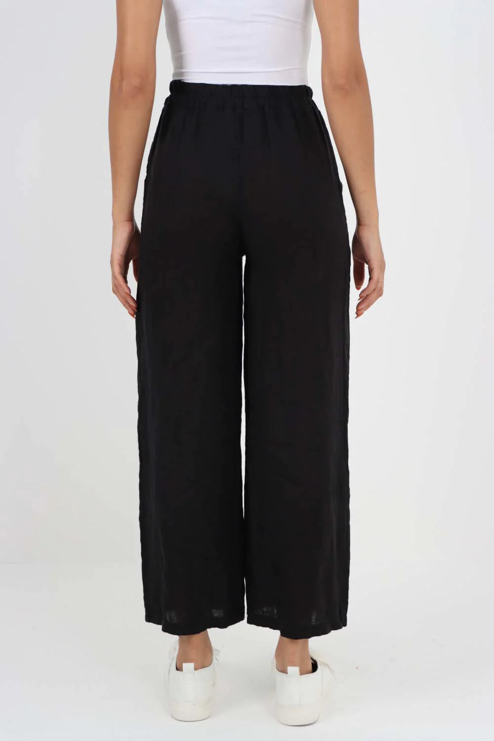 Italian Plain Linen Palazzo Trouser - Black