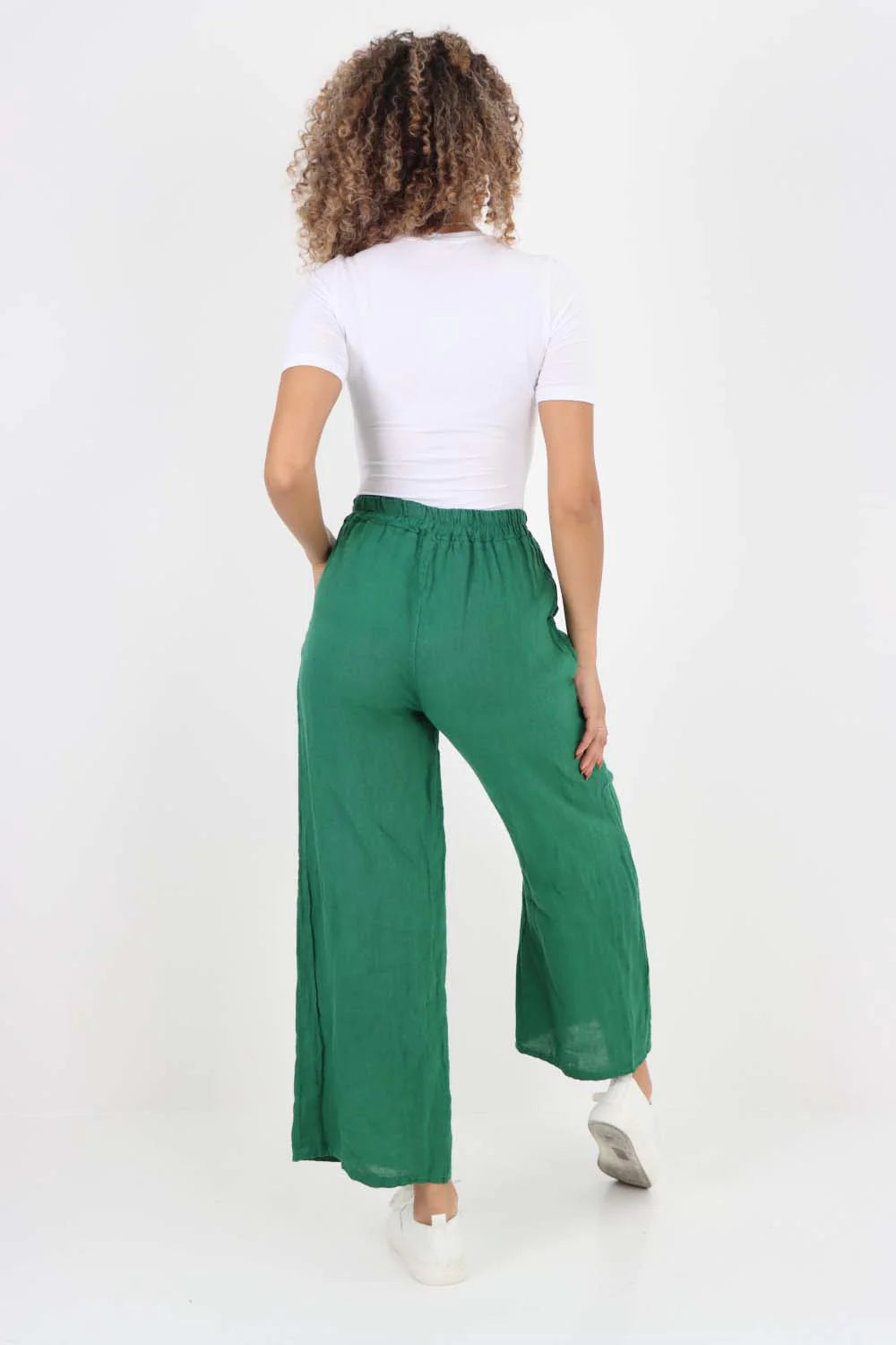 Italian Plain Linen Palazzo Trouser - Jade Green