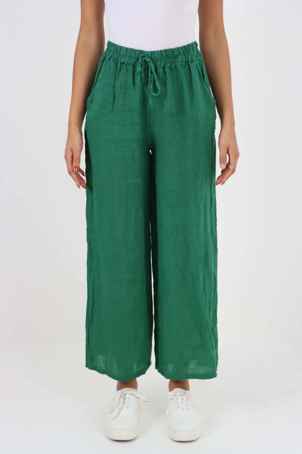 Italian Plain Linen Palazzo Trouser - Jade Green