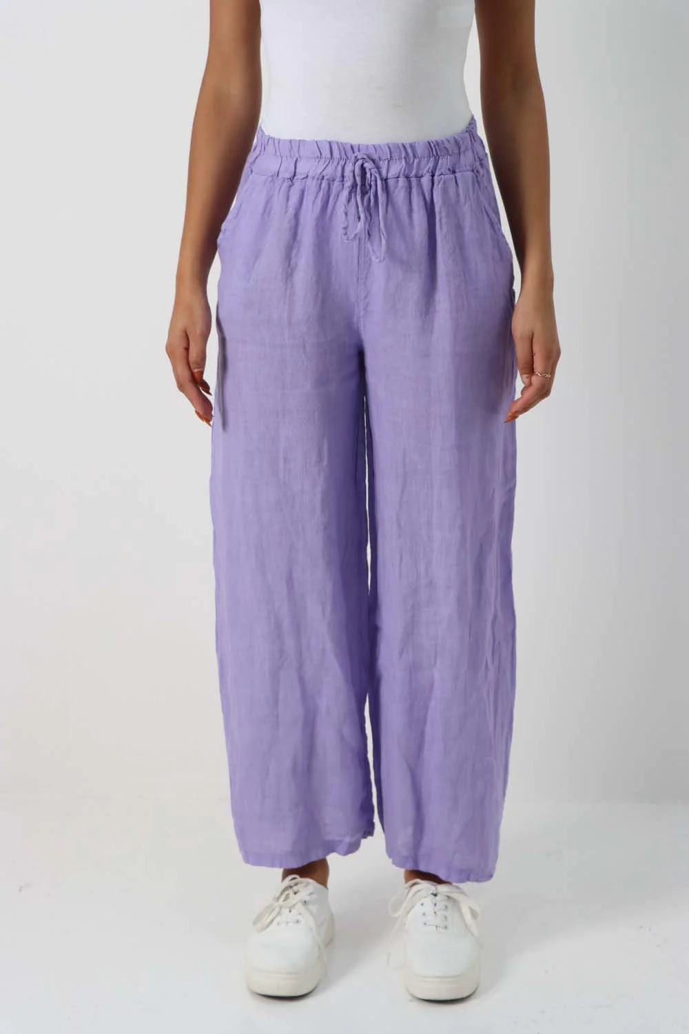 Italian Plain Linen Palazzo Trouser - Lilac