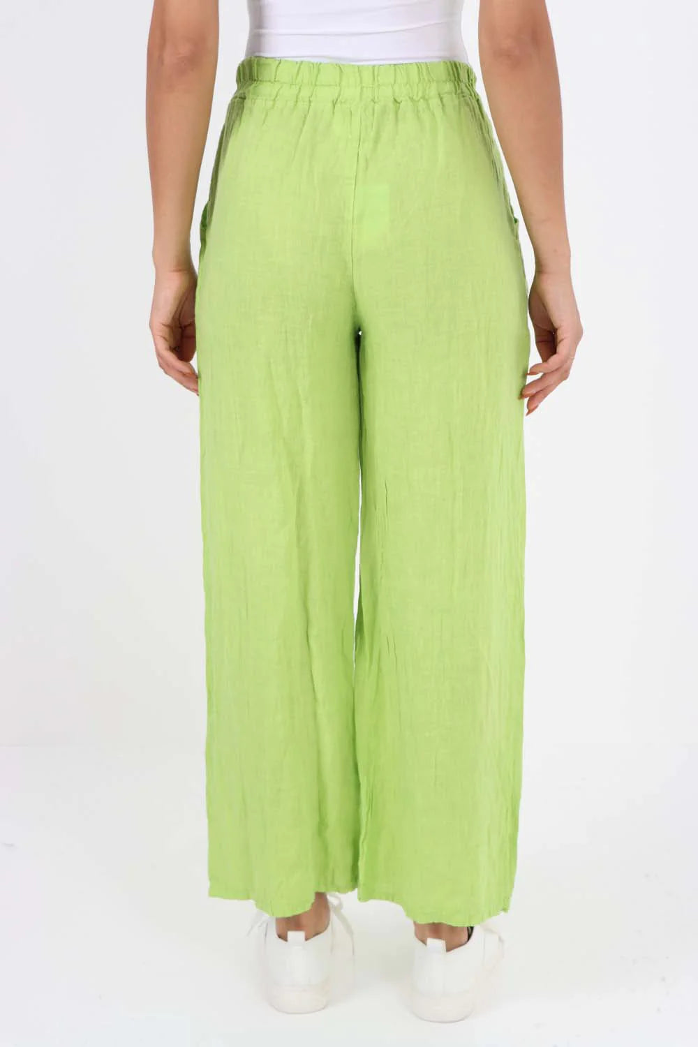 Italian Plain Linen Palazzo Trouser - Lime Green