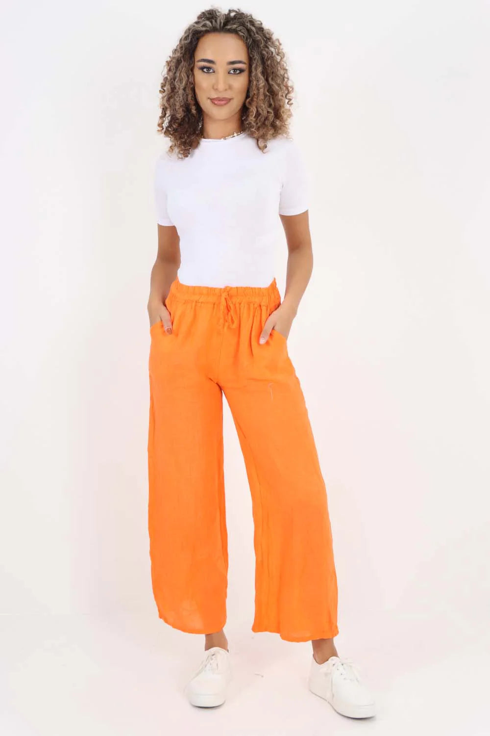 Italian Plain Linen Palazzo Trouser - Orange