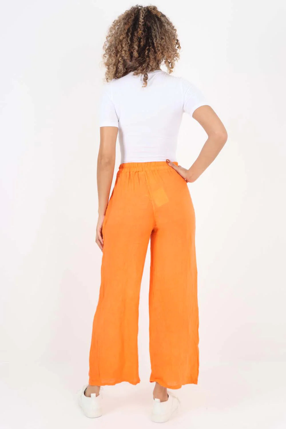 Italian Plain Linen Palazzo Trouser - Orange