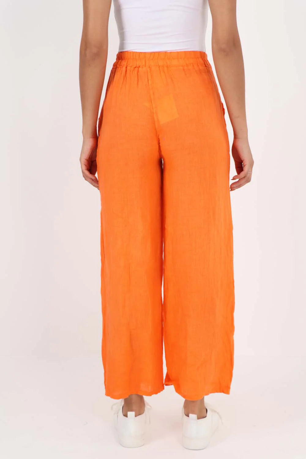 Italian Plain Linen Palazzo Trouser - Orange