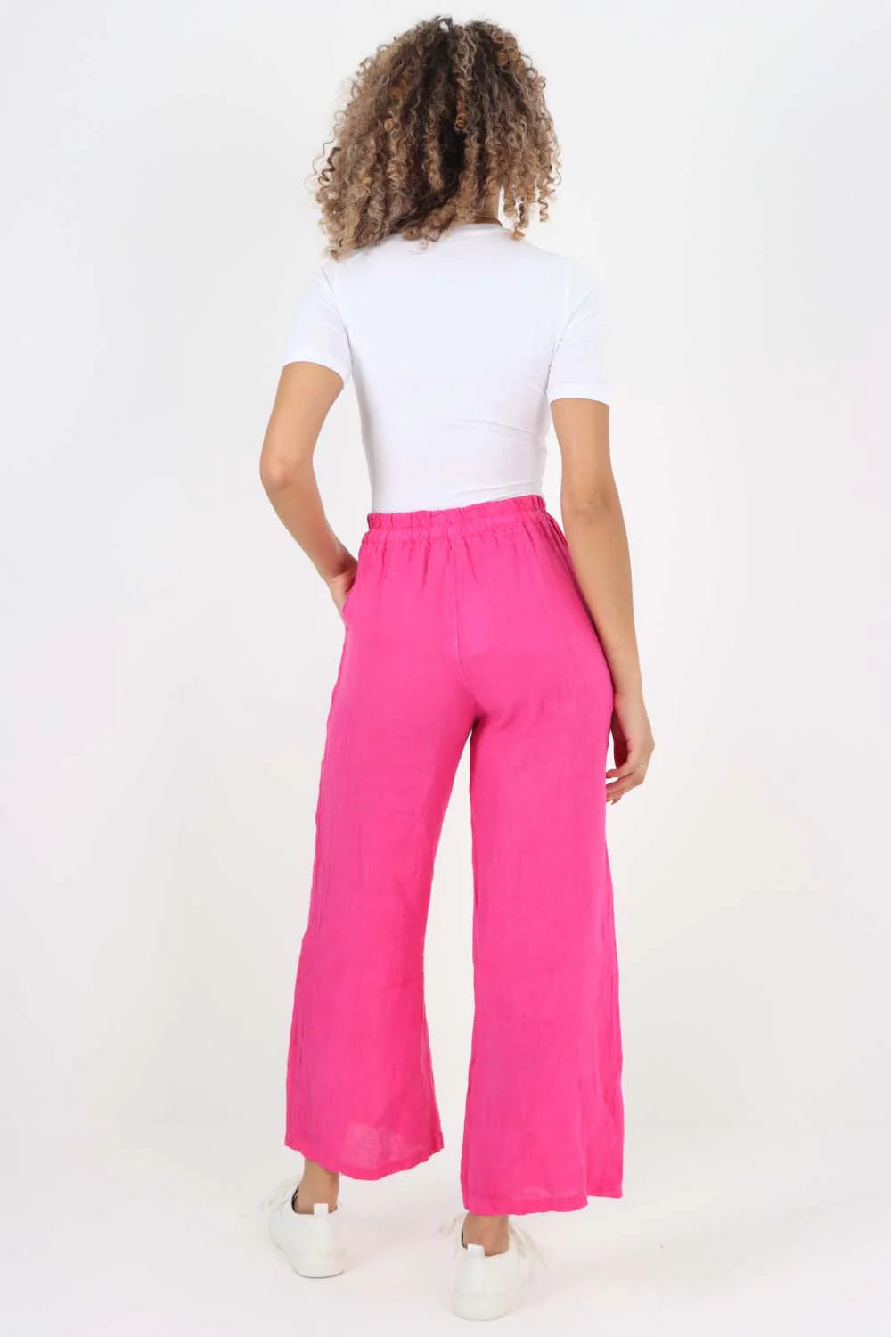 Italian Plain Linen Palazzo Trouser - Pink