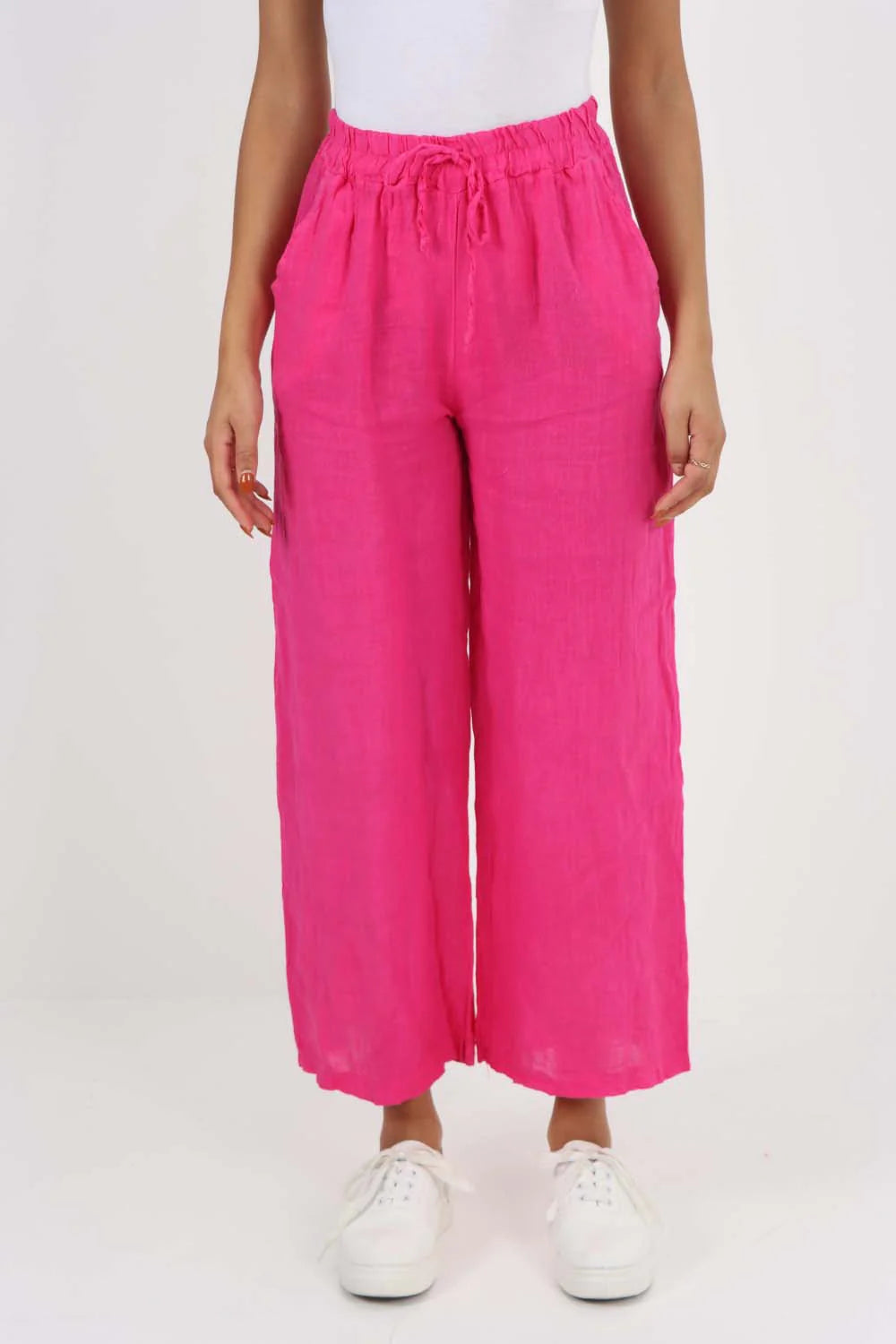 Italian Plain Linen Palazzo Trouser - Pink