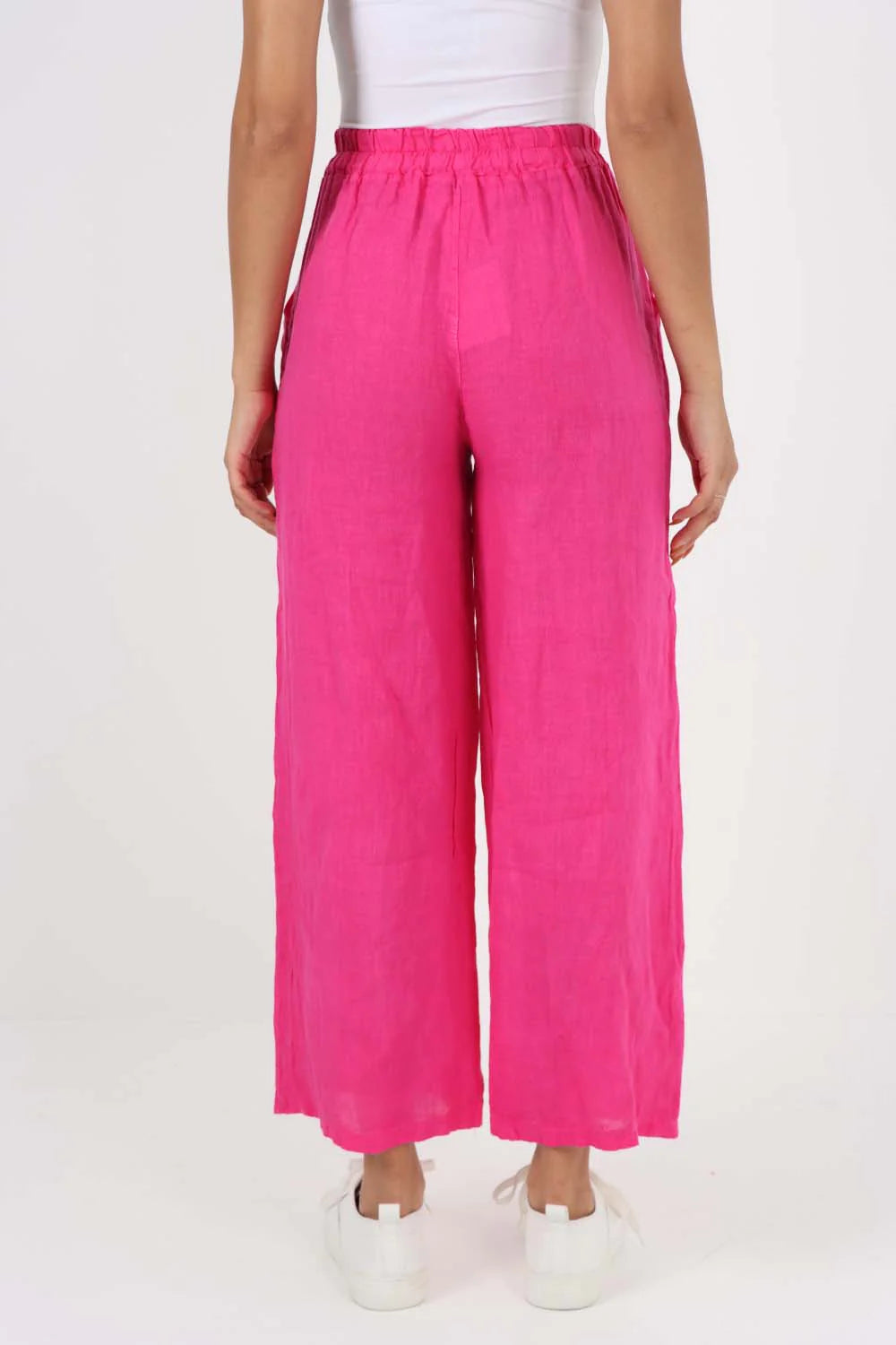 Italian Plain Linen Palazzo Trouser - Pink