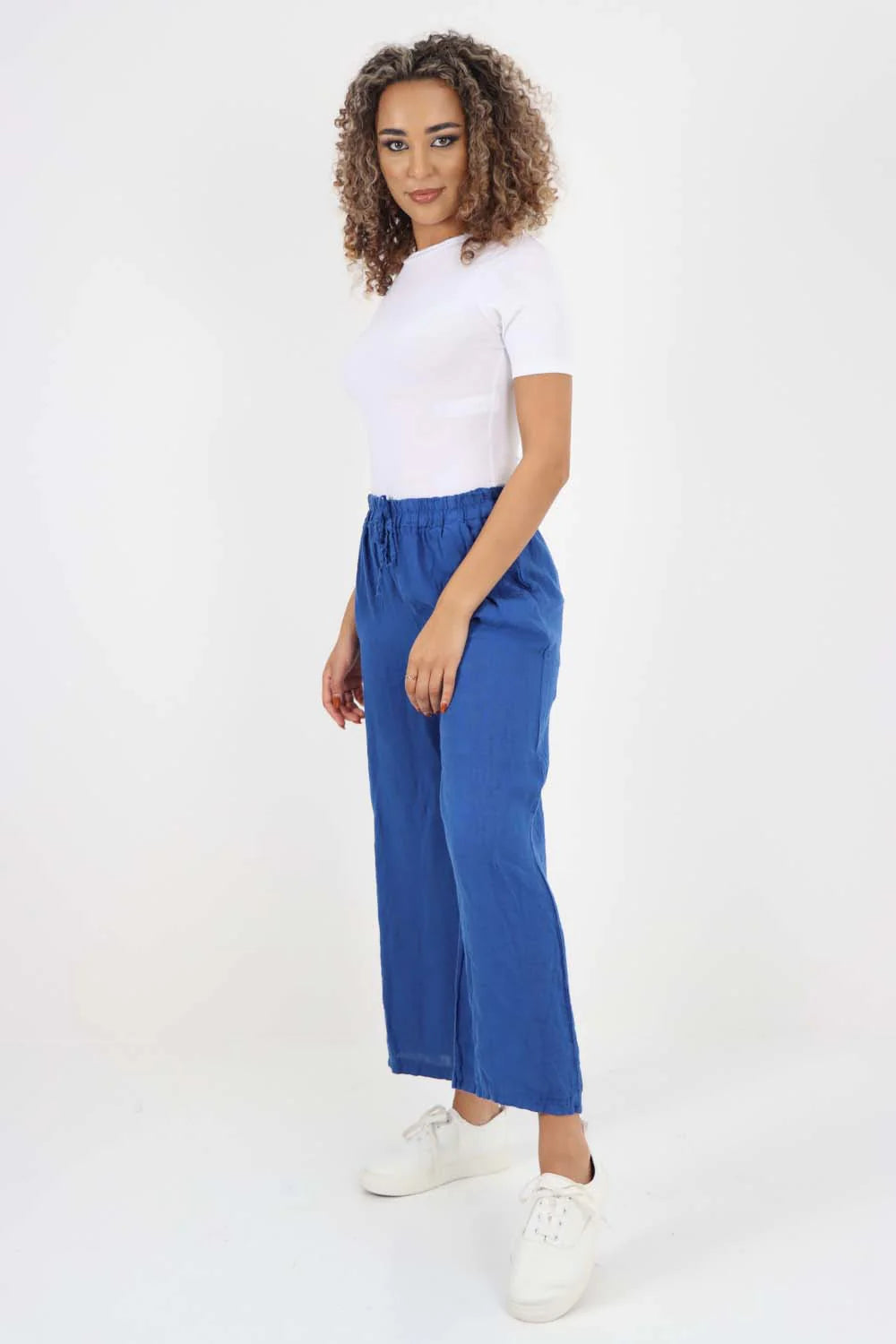 Italian Plain Linen Palazzo Trouser - Royal Blue