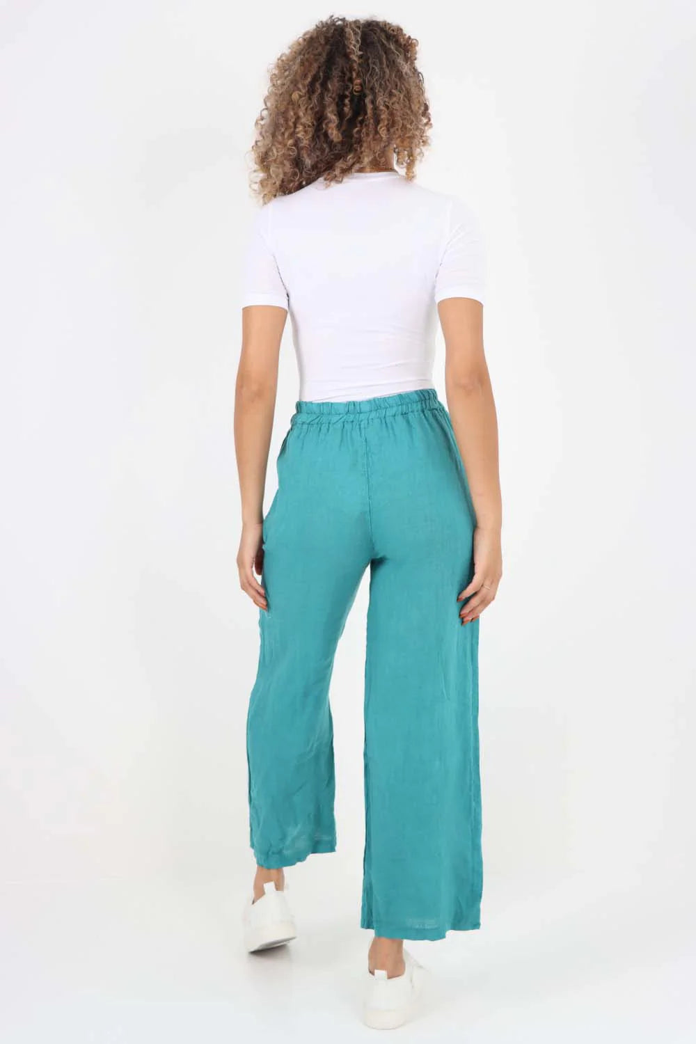 Italian Plain Linen Palazzo Trouser - Sea Green