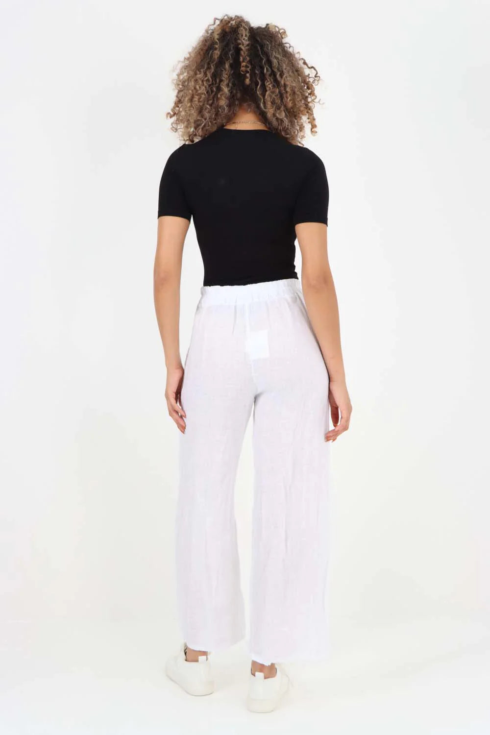 Italian Plain Linen Palazzo Trouser - White