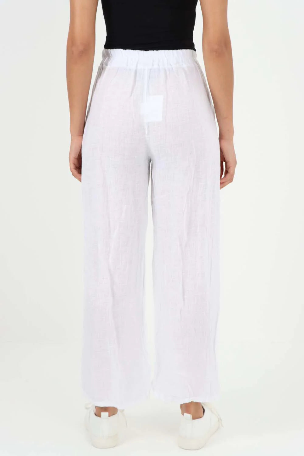 Italian Plain Linen Palazzo Trouser - White