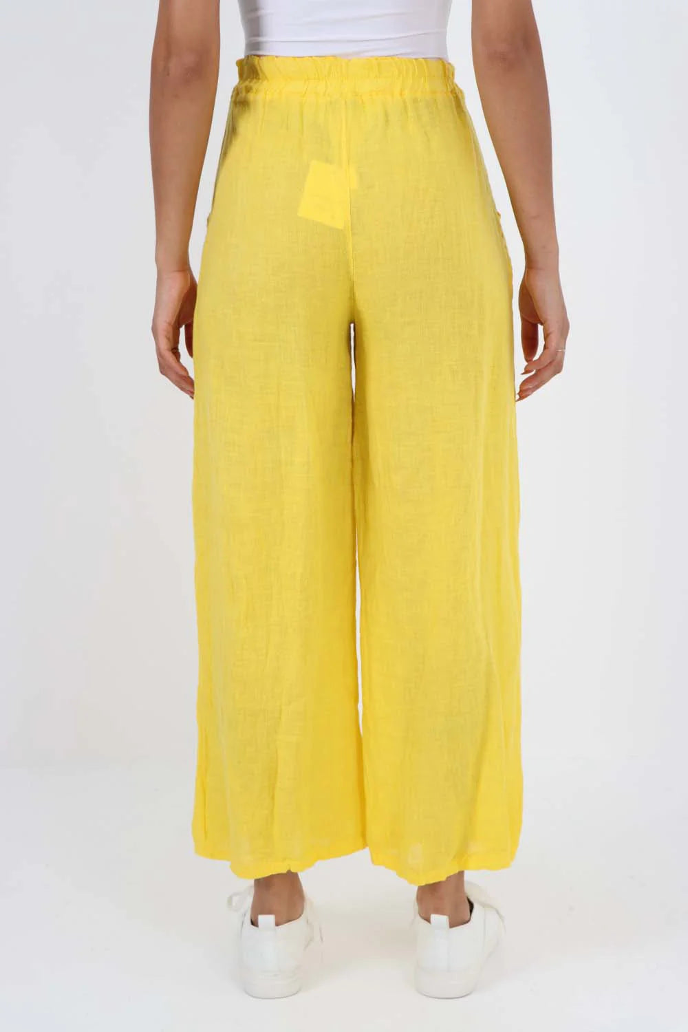 Italian Plain Linen Palazzo Trouser - Yellow