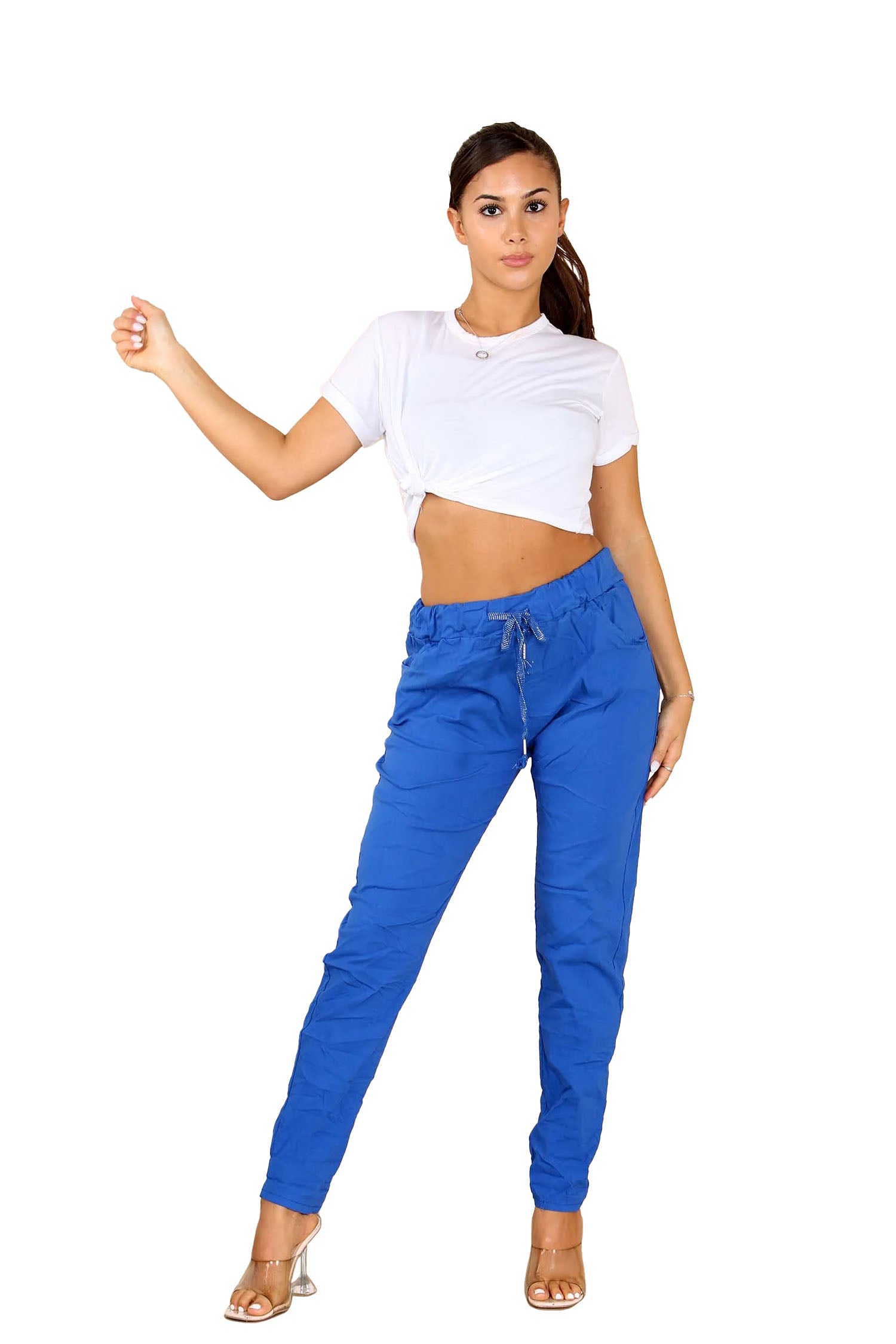 Italian Glitter Drawstring Waistband Magic Pants - Royal Blue