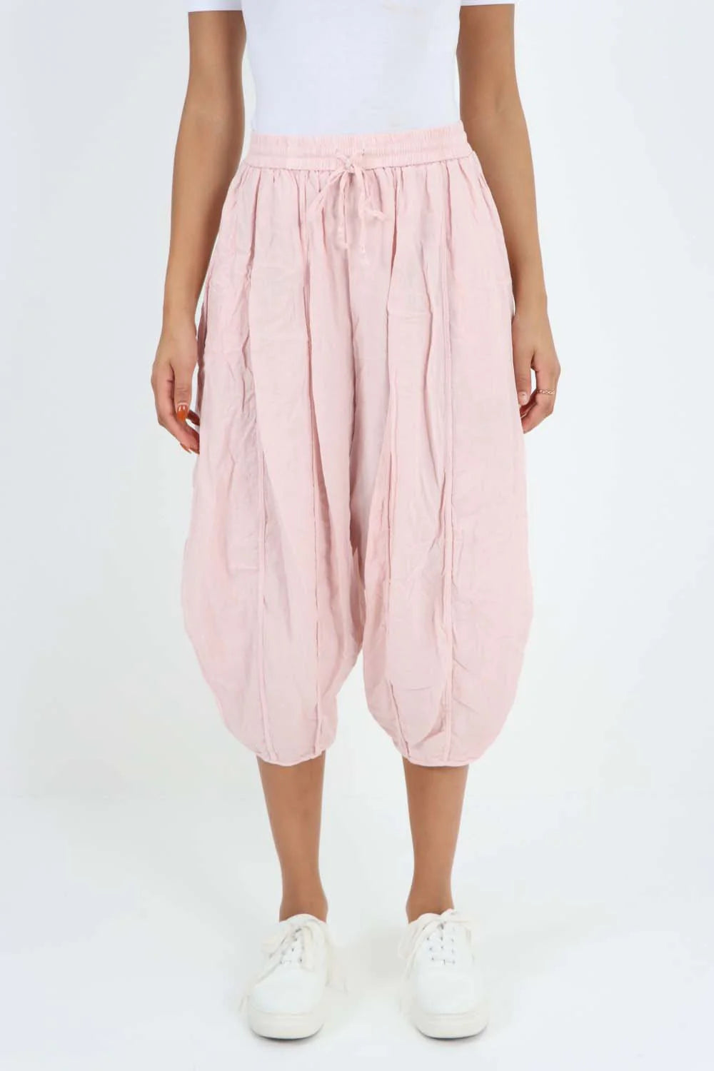 Italian Panelled 3/4 Length Linen Joggers - Baby Pink