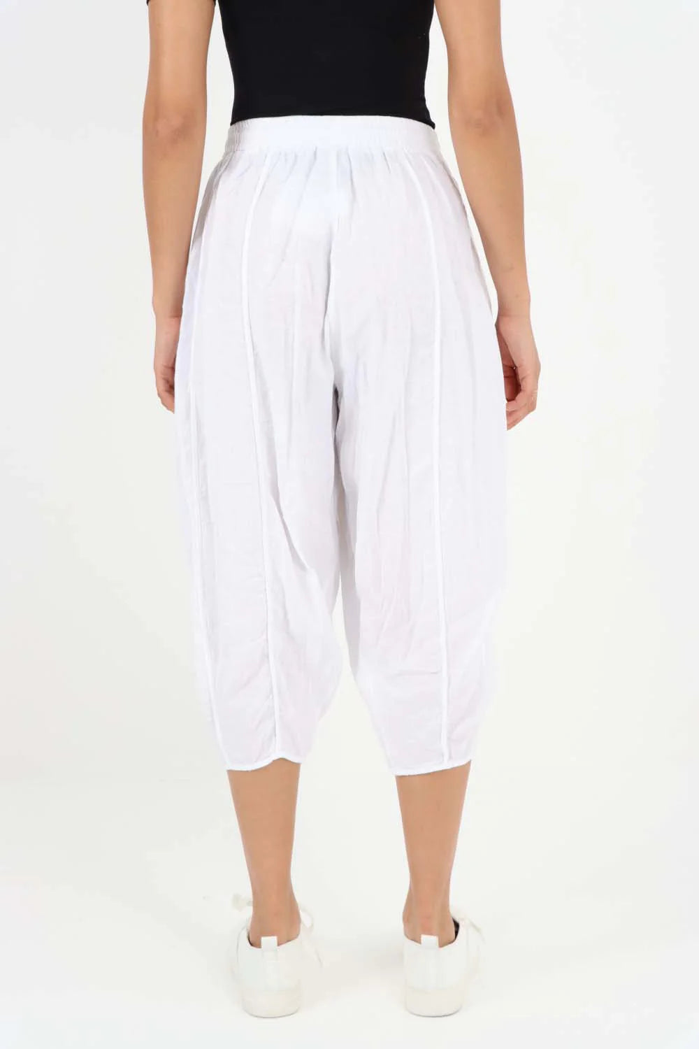 Italian Panelled 3/4 Length Linen Joggers - White