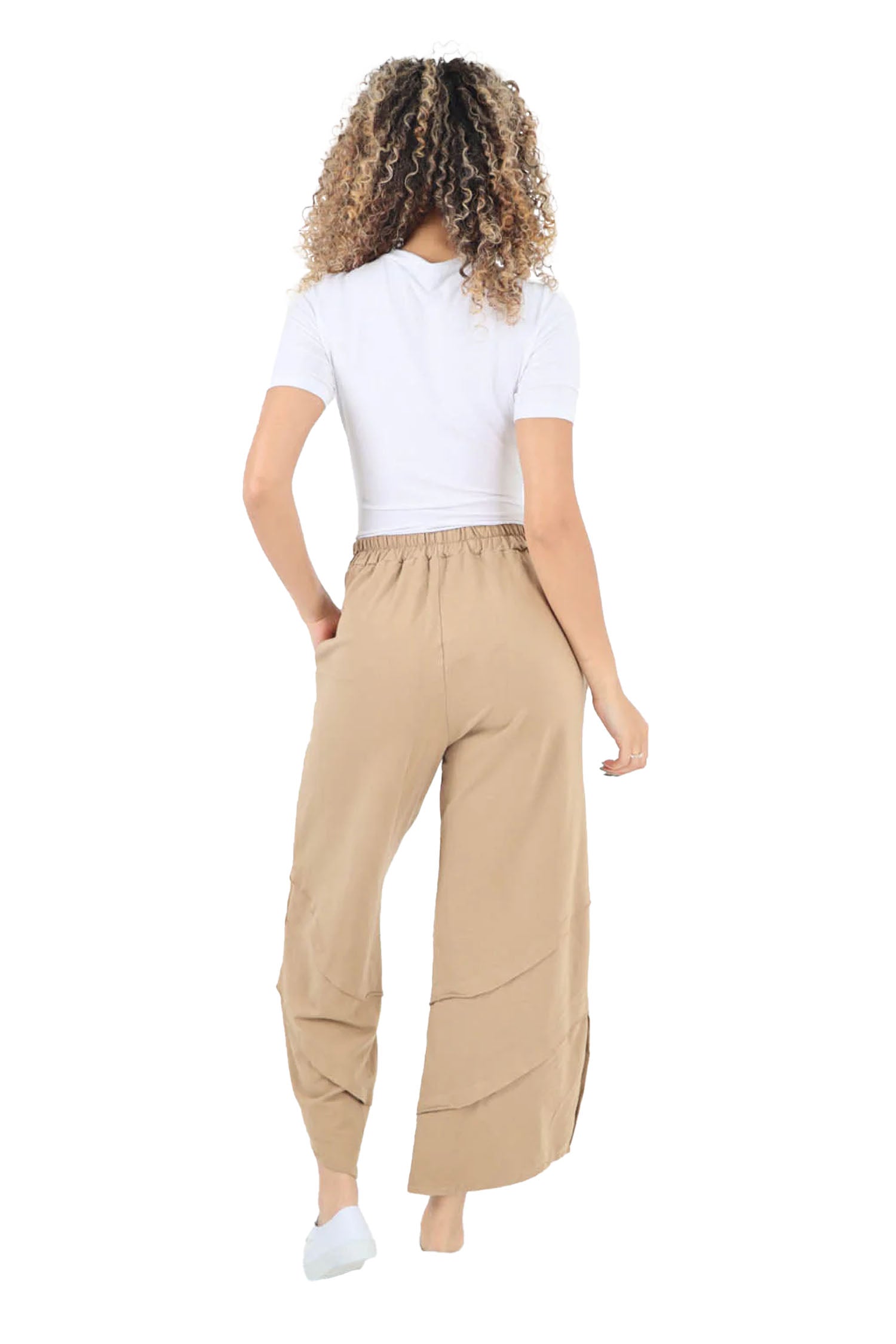 Plain Button Hem Pocket Trouser - Beige