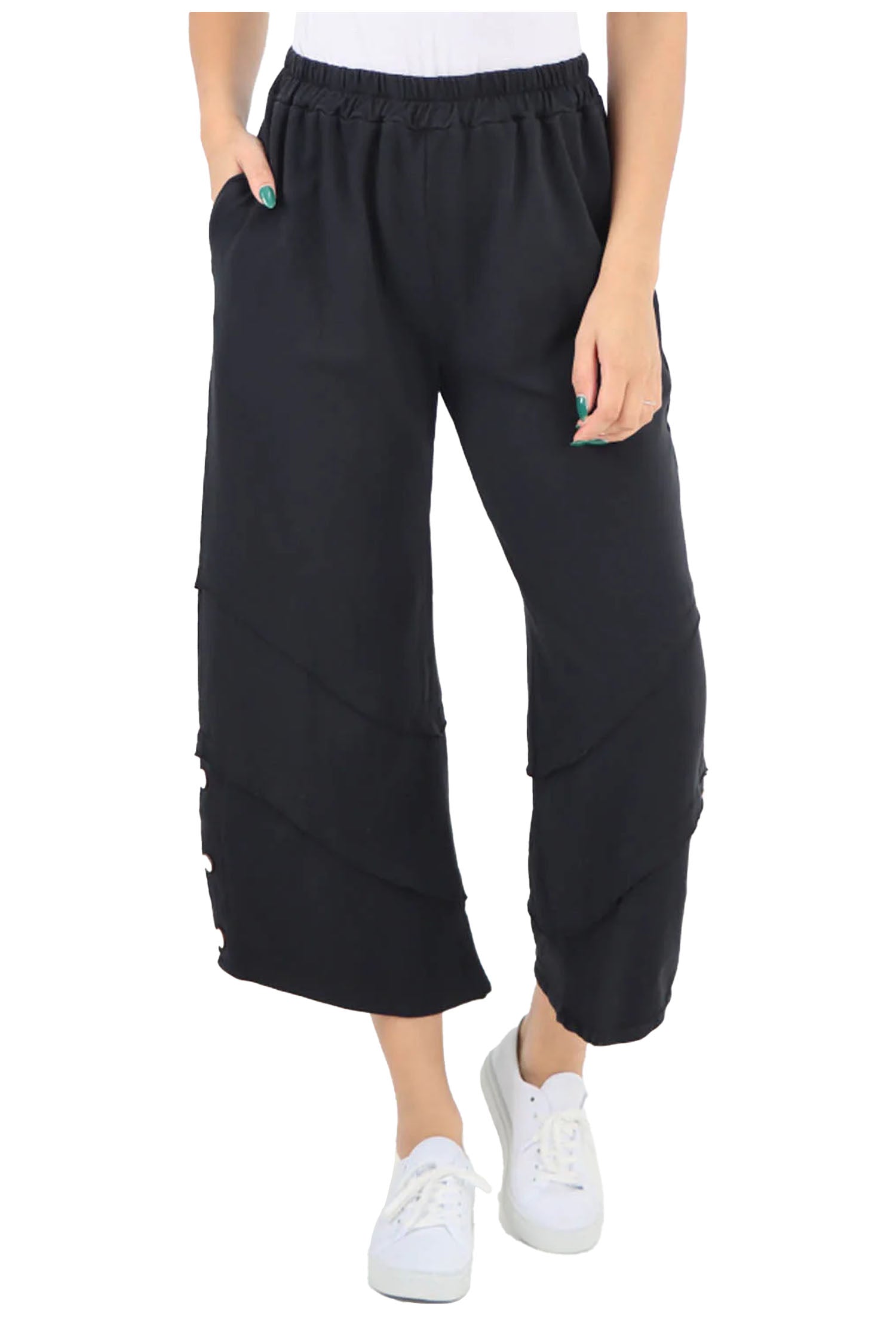 Plain Button Hem Pocket Trouser - Black