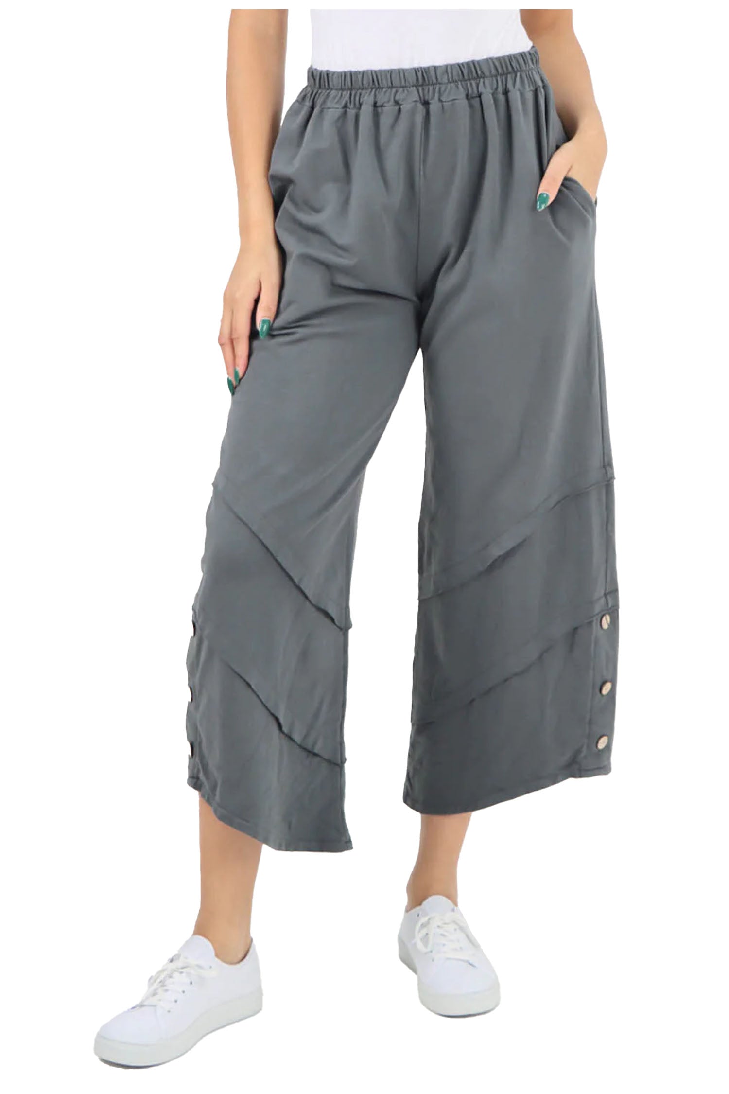 Plain Button Hem Pocket Trouser - Charcoal