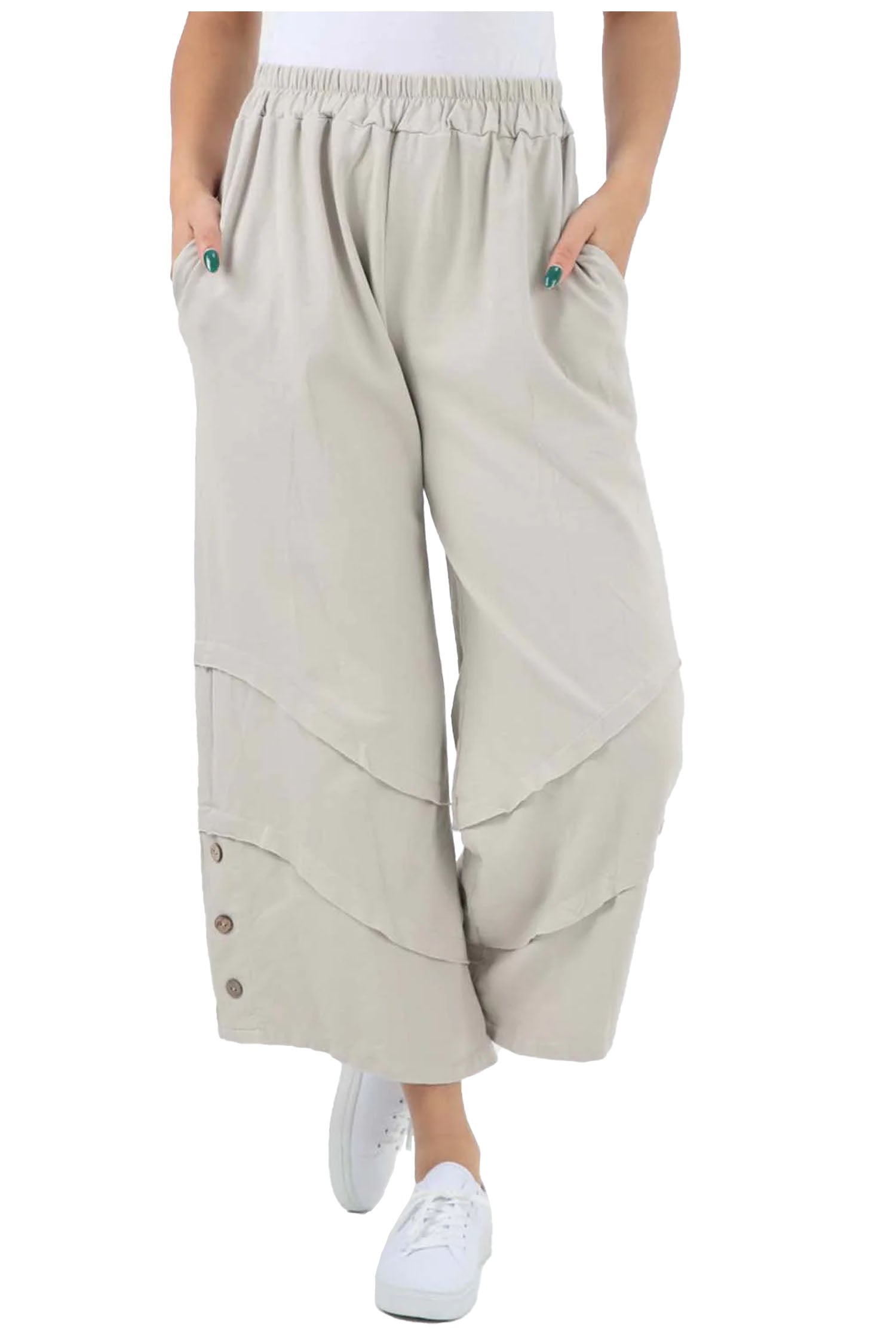 Plain Button Hem Pocket Trouser - Nude