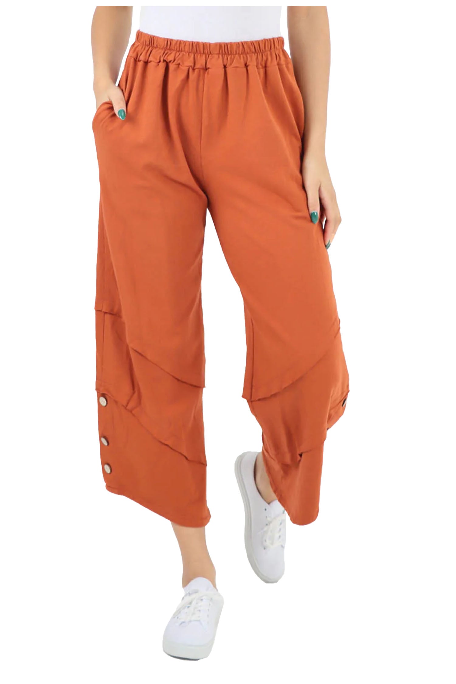 Plain Button Hem Pocket Trouser - Orange