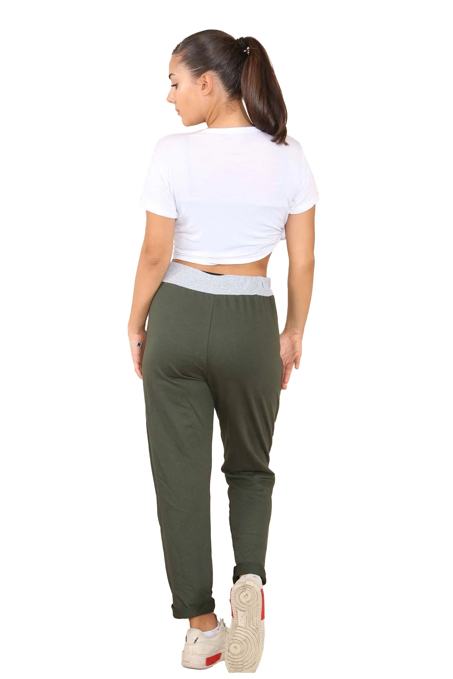 Italian Plain Drawstring Cotton Joggers - Khaki