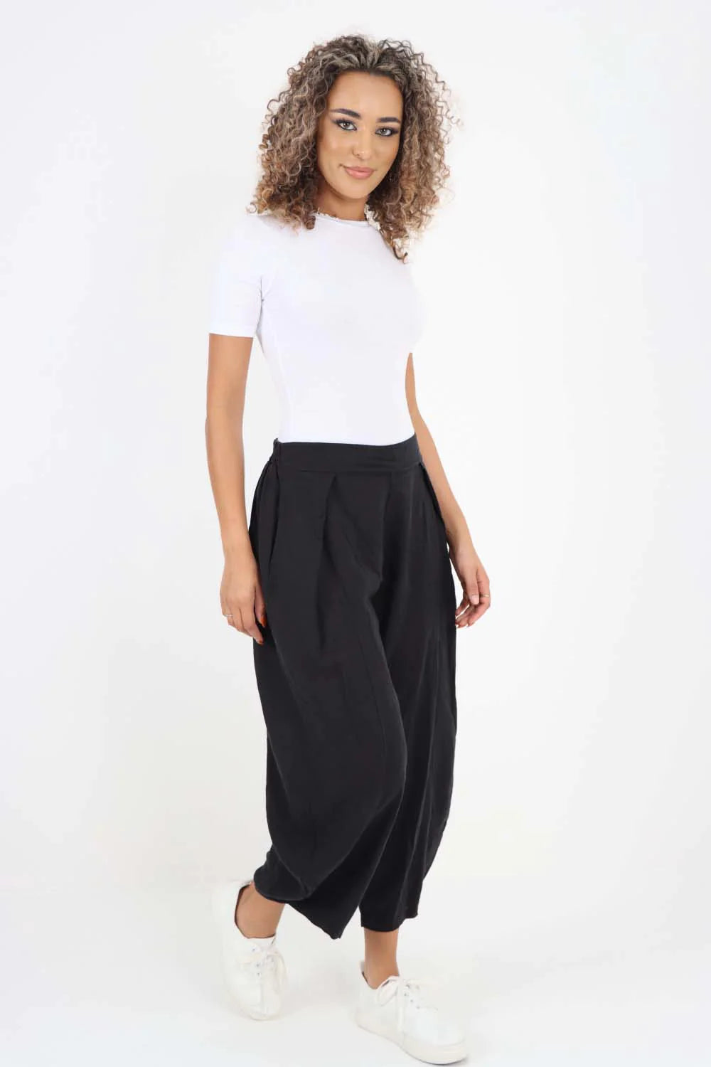 Italian Plain Layered 3/4 Linen Jogger - Black