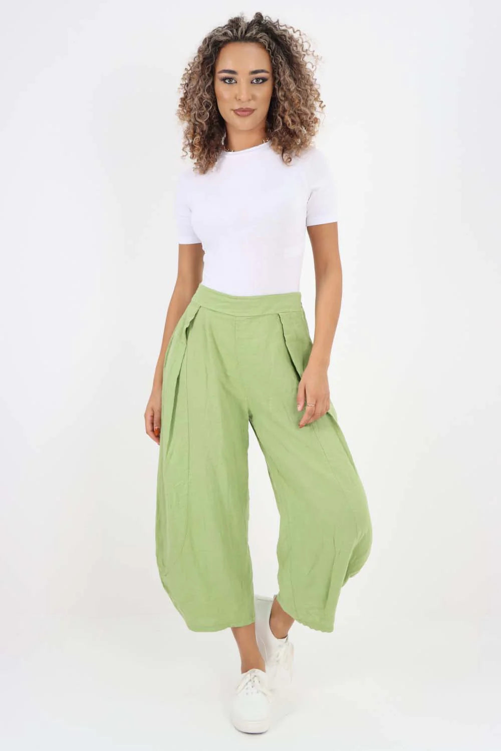 Italian Plain Layered 3/4 Linen Jogger - Mint Green