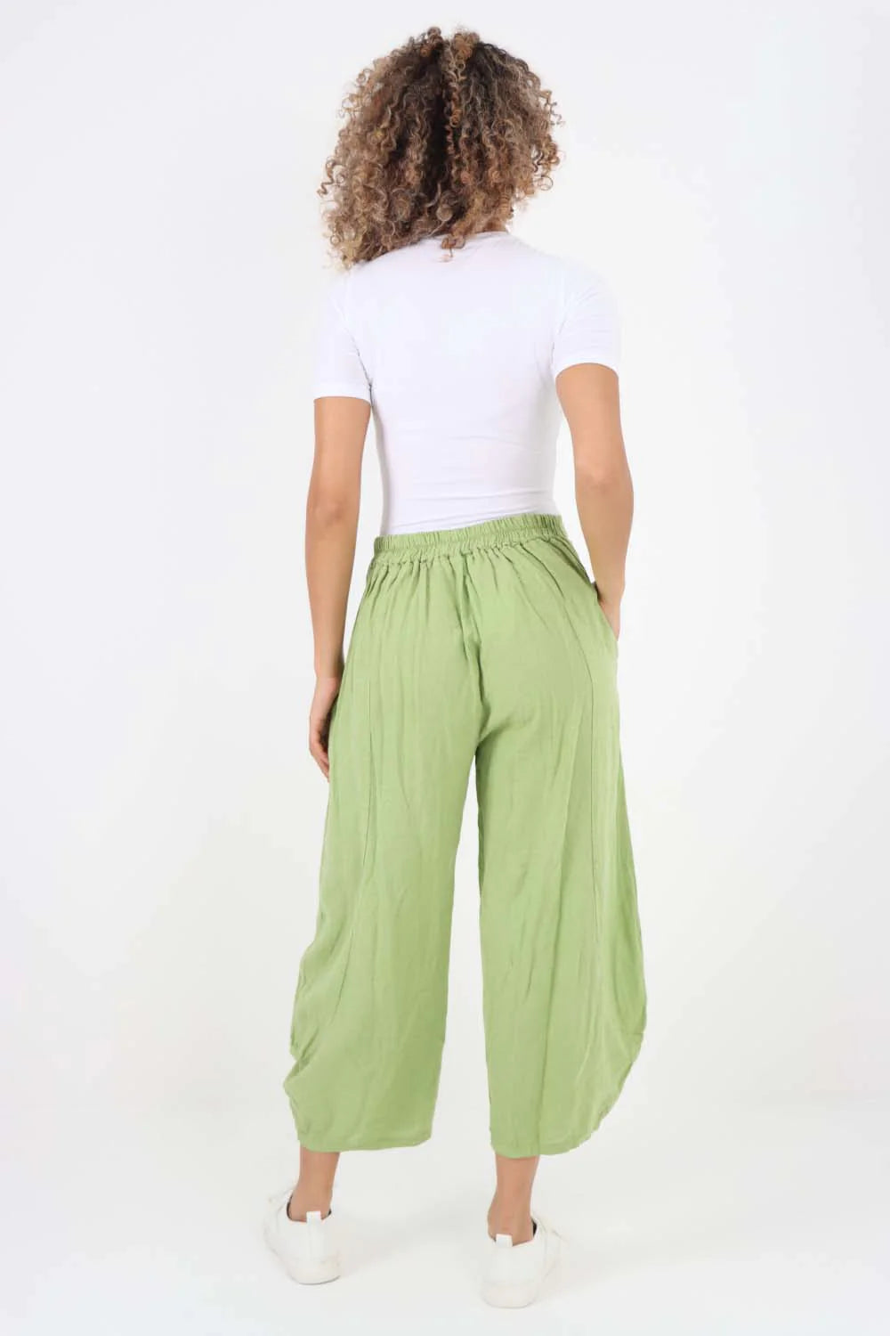 Italian Plain Layered 3/4 Linen Jogger - Mint Green