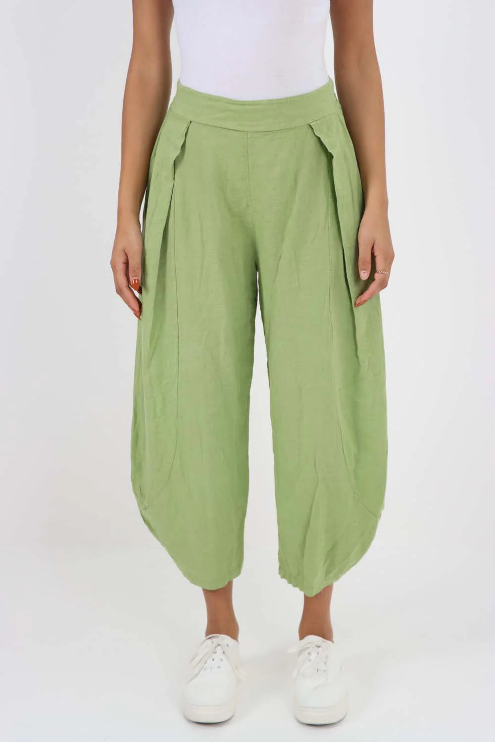 Italian Plain Layered 3/4 Linen Jogger - Mint Green