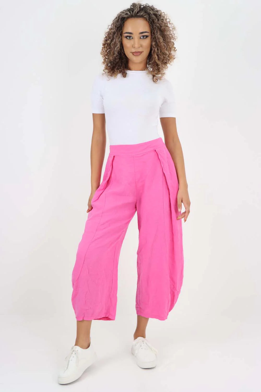 Italian Plain Layered 3/4 Linen Jogger - Pink