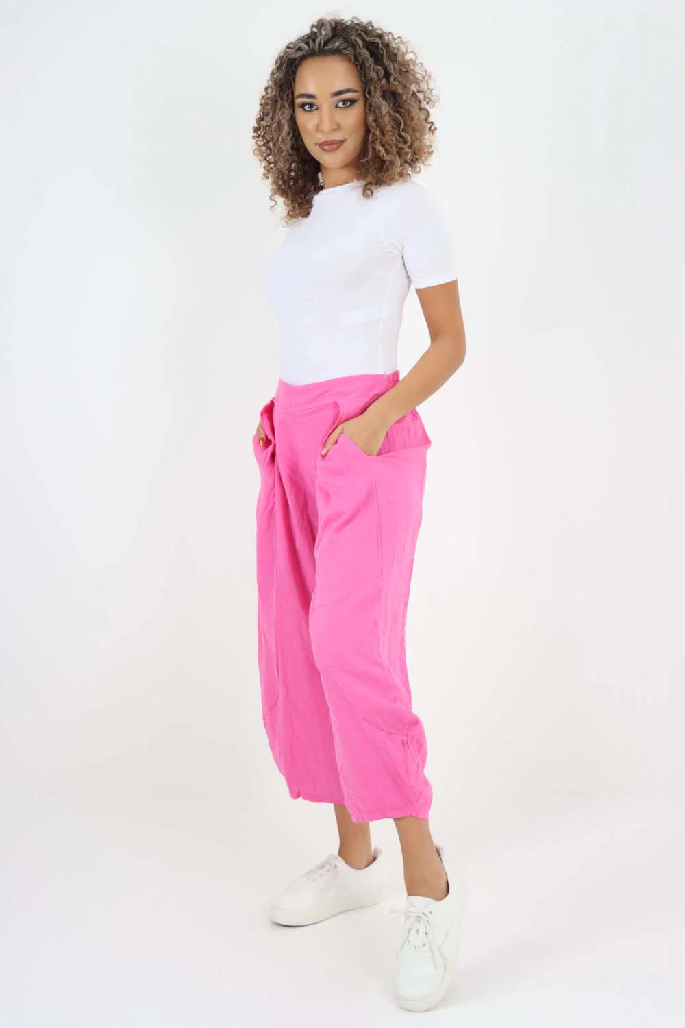 Italian Plain Layered 3/4 Linen Jogger - Pink