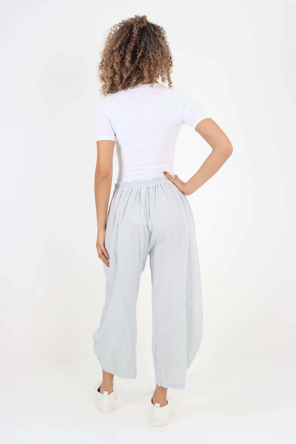 Italian Plain Layered 3/4 Linen Jogger - Silver Grey