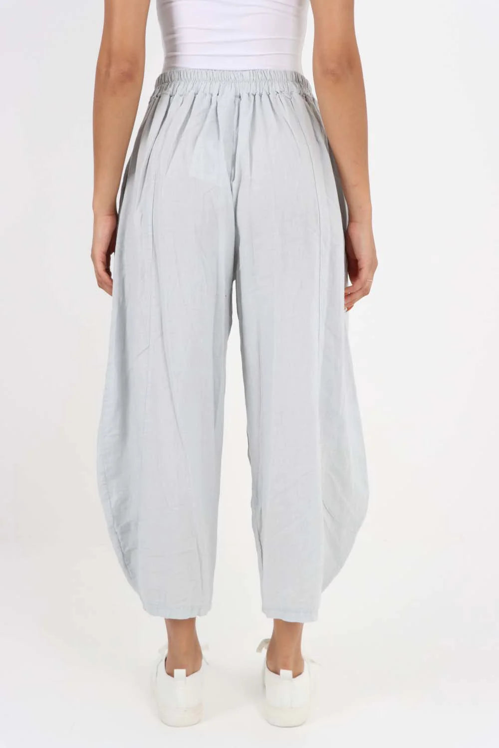 Italian Plain Layered 3/4 Linen Jogger - Silver Grey