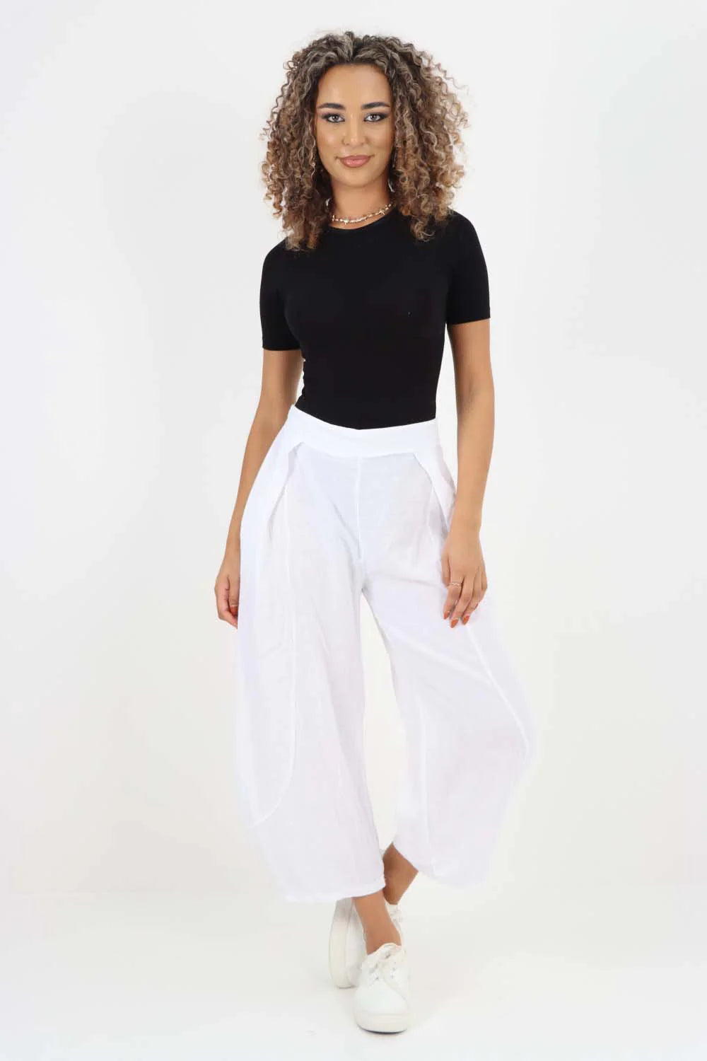 Italian Plain Layered 3/4 Linen Jogger - White