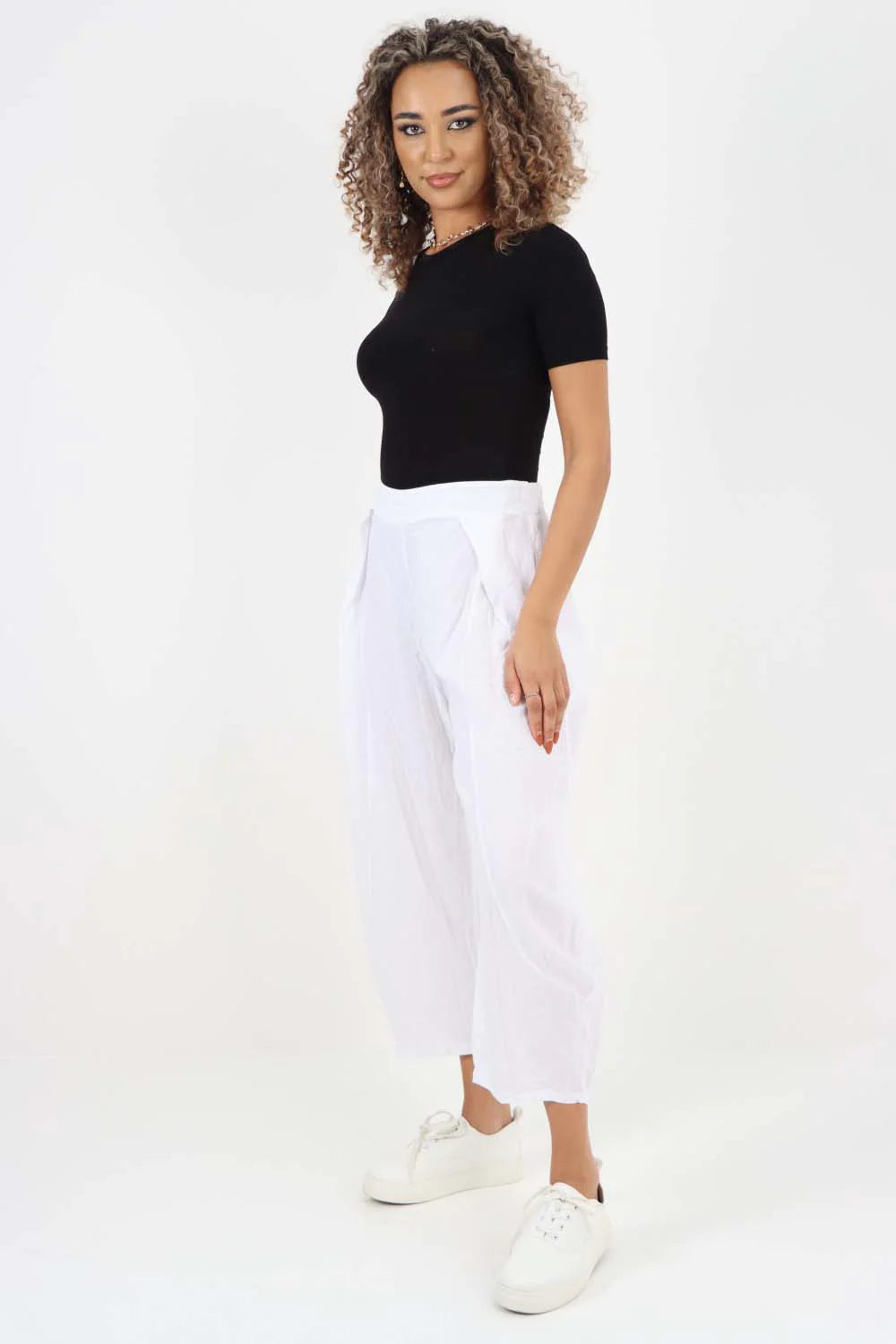 Italian Plain Layered 3/4 Linen Jogger - White