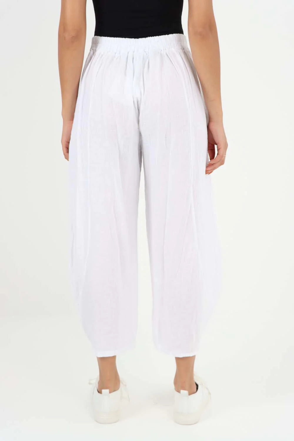 Italian Plain Layered 3/4 Linen Jogger - White