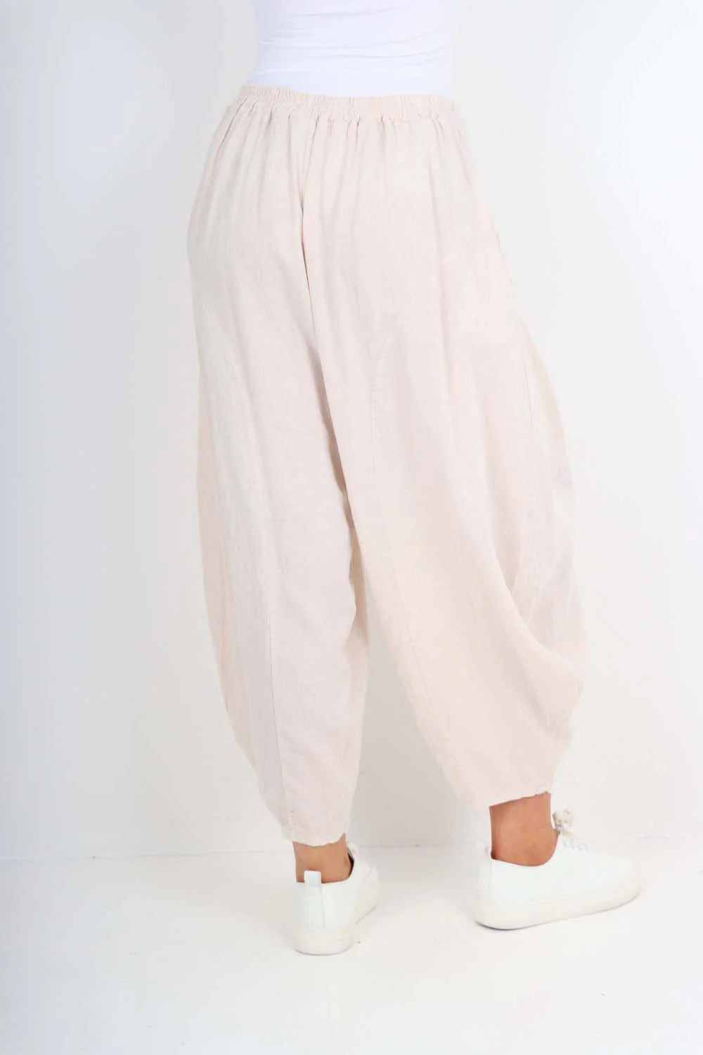 Italian Plain Linen Hareem Pants - Nude